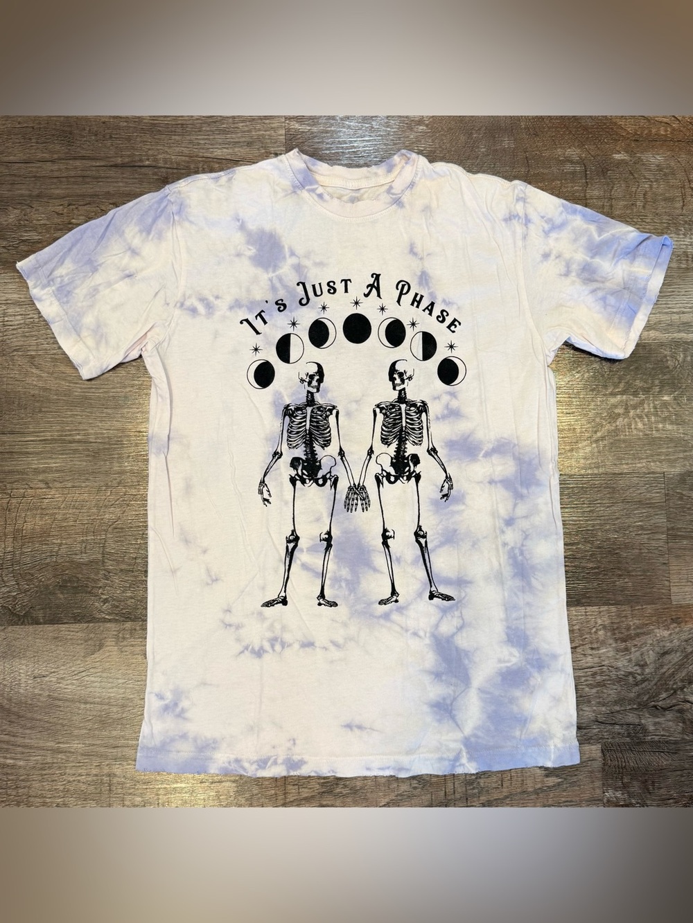 American Highway “It’s Just A Phase” Purple Tie Dye Skeleton Moon Tee Small